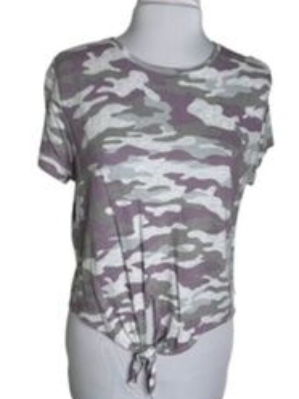 Army Green Came Design Crew Neck Low Tie Front Tee-Shirt